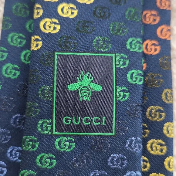 Gucci Men's Tie Navy Multicolor GG Logo NWOT